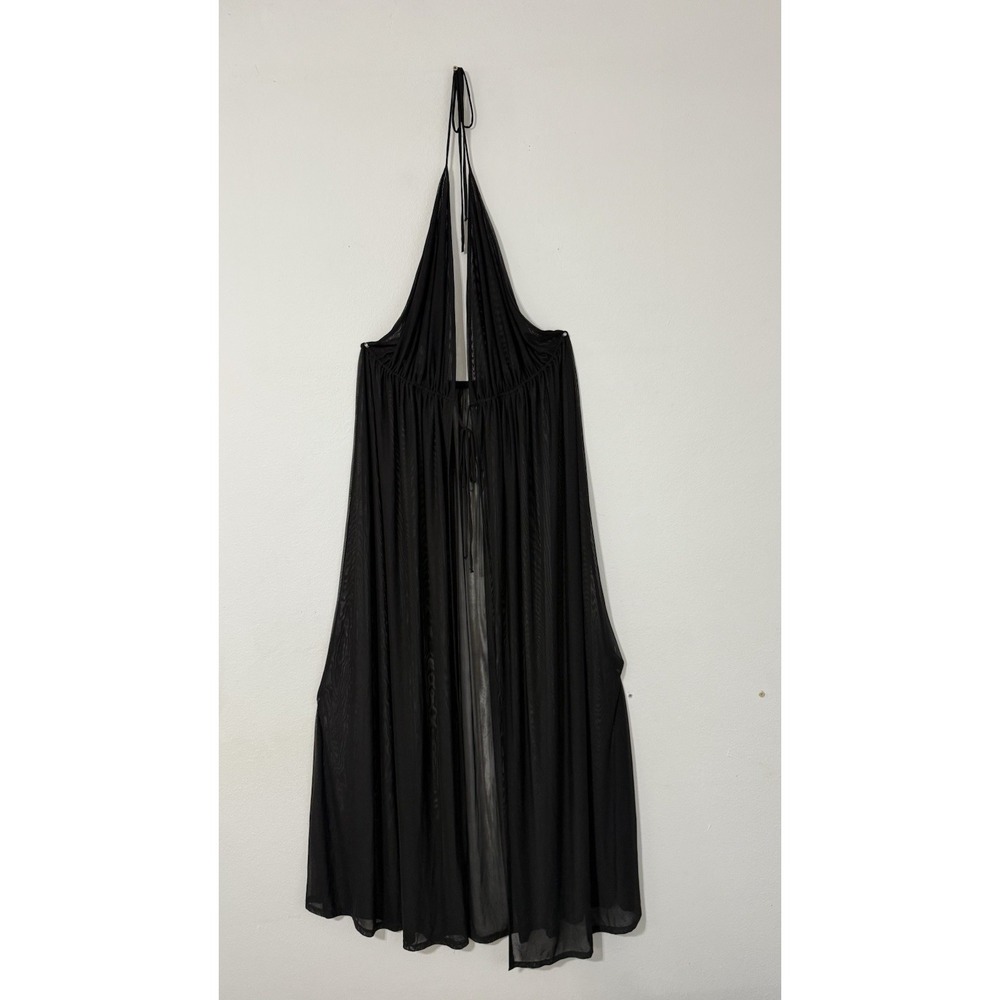 Women's Black Sheer Mesh Beach Cover Up Halter Tie Open Front Swimwear Wrap A2.